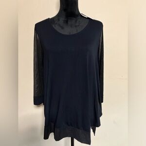NWT Inside Out Black Tunic Top Made in USA Blouse Sheer Sleeves Size M Flowy